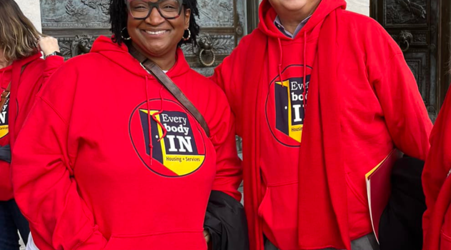 CFTH Executive Director Sesany Fennie-Jones (left) and Gary Akizuki (right) in Olympia, WA, on Housing and Homelessness Advocacy Day 2024.